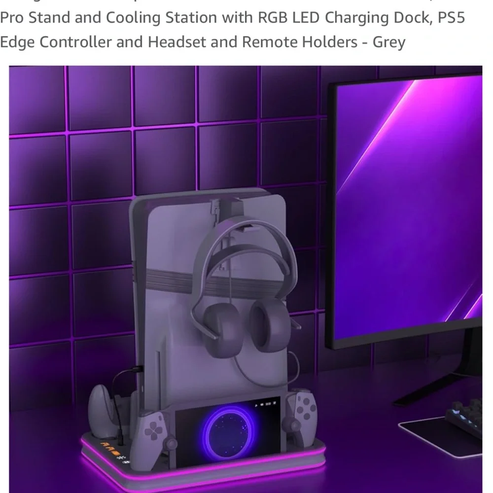 VR Headset Charging Station with LED Lights - Gray